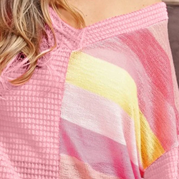 Pink Dreamland Striped Contrast Top - Picture 2 of 6